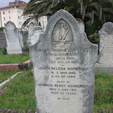 BOONZAIER Louisa Johanna nee SCHARMENHOFF 1858-1890 :: BOONZAIER Edith Helena 1890-1894 :: BOONZAIER Francis Henry -1915
