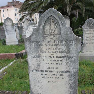 BOONZAIER Louisa Johanna nee SCHARMENHOFF 1858-1890 :: BOONZAIER Edith Helena 1890-1894 :: BOONZAIER Francis Henry -1915