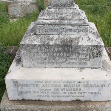 BERRANGE Reinard Wilhelm Carel Theodore 185?-1910 &amp; Jeanette Jacoba Maria DE VILLIERS -193?