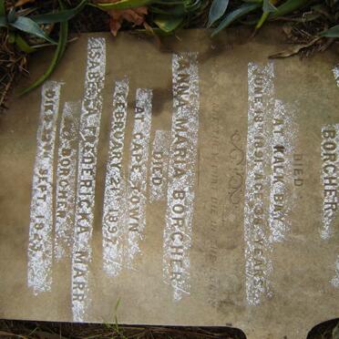 BORCHER Wilhelmina Judith -1891 ::  BORCHER Anna Maria -1897 :: MARR Isabela Fredericka nee BORCHER -1923