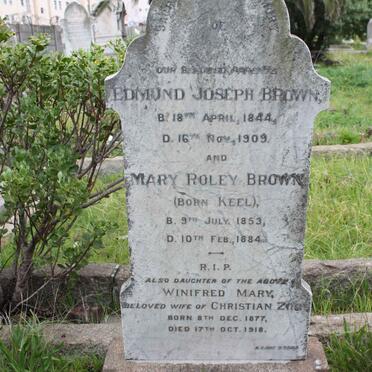 BROWN Edmund Joseph 1844-1909 &amp; Mary Roley KEEL 1853-1884 :: ZINN Winifred Mary 1877-1918