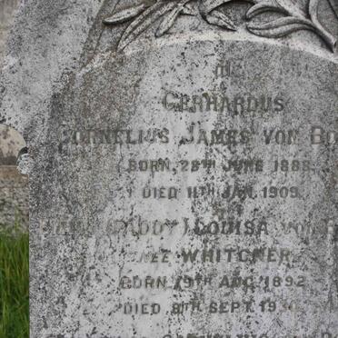 BONDE Gerhardus Cornelius James, von 1888-1909 :: VON BONDE Emily Louisa nee WHITCNER  1892-1930