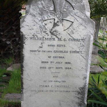 CURREY Wilhelmina M. C. nee KUYS 1830-1907 :: HASWELL Maria C. -1940