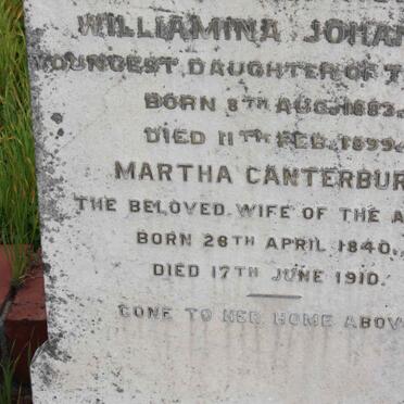 CANTERBURY Martha 1840-1910 :: CANTERBURY Wilhelmina Johanna 1883-1899