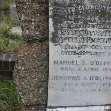 D’OLIVEIRA Gysbertus Johannes van Reenen 1875-1922 :: D'OLIVEIRA  Johanna J. nee KIRSTEN -1950 :: D’OLIVEIRA Manuel J. -1936