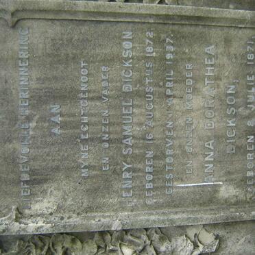 DICKSON Henry Samuel 1872-1937 &amp; Anna Dorathea 1871-1952