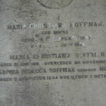 HOFFMAN Maria Christiana nee MOCKE 1847-1889 :: HOFFMAN Maria Christiana 18??-1888 :: HOFFMAN Sophia Rebecca nee MOCKE 1844-1890