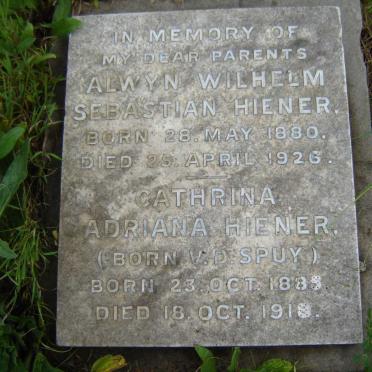 HIENER Alwyn Wilhelm Sebastian 1880-1926 &amp; Cathrina Adriana V.D. SPUY 1885-1918