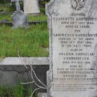 KANNEMEYER Lawrence 1906 &amp; Sophia Charlotte -1904 :: KANNEMEYER Helena Cornelia -1918 :: KANNEMEYER Lawrence -1941