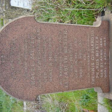 MEYER Ragel nee V.D. WESTHUIZEN 1854-1949 :: BESTER Theunis Gerhardus Petrus 1886-1953 &amp; Elizabeth MEYER 1883-1951