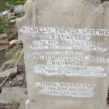 NIEUWSTAD Wilhelm Petrus Godfried 1887-1887 :: NIEUWSTAD Magdalena Margaretha Johanna 1889-1890 :: NIEUWSTAD Daniel 1901-1902
