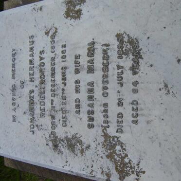 REDELINGHUYS Johannes Hermanus 1808-1882 &amp; Susanna Maria OVERBEEK -1895