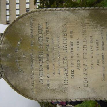 SCHOUW John Carl -1915 :: SCHOUW Charles Jacobus -1918 :: SCHOUW Edgar Alfred -1928 :: SCHOUW Mary Elizabeth -1941