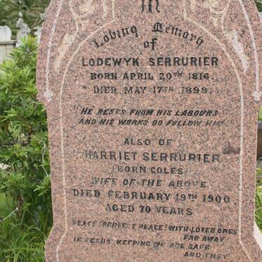 SERRURIER Lodewyk 1816-1899 &amp; Harriet COLES -1900