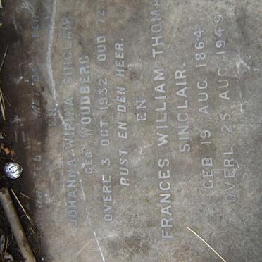 SINCLAIR Frances William Thomas 1864-1949 &amp; Johanna Wipina WOUDBERG -1932