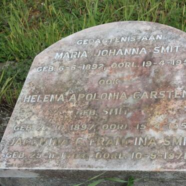 SMIT Maria Johanna 1892-1950 :: CARSTENS Helena Apolonia nee SMIT 1897-1956 :: SMIT Jacomina C. Francina 1904-1971