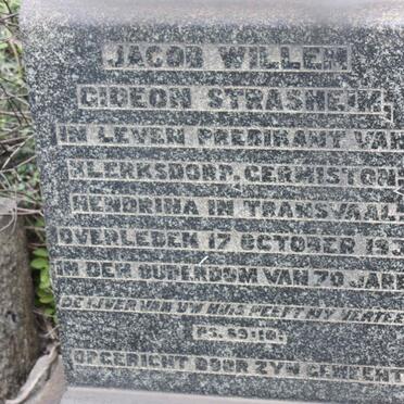 STRASHEIM Jacob Willem Gideon -1930 &amp; Wilhelmina Charlotte DE VILLIERS -1936 