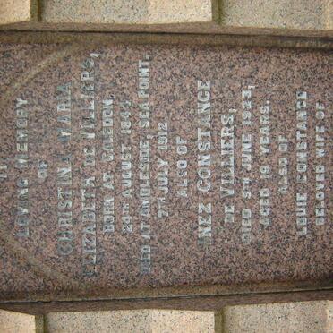 VILLIERS Christina Maria Elizabeth, de 1844-1912 :: DE VILLIERS Inez Constance -1923 :: DE VILLIERS Louie Constance -1932