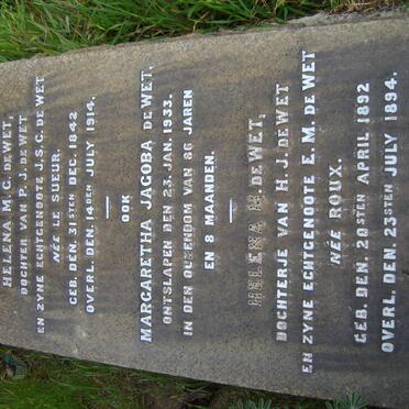 WET Helena M.C., de 1842-1914 :: DE WET Margaretha Jacoba -1933 :: DE WET Helena M. 1892-1894