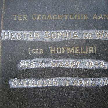 WAAL Hester Sophia, de nee HOFMEIJR 1848-1911