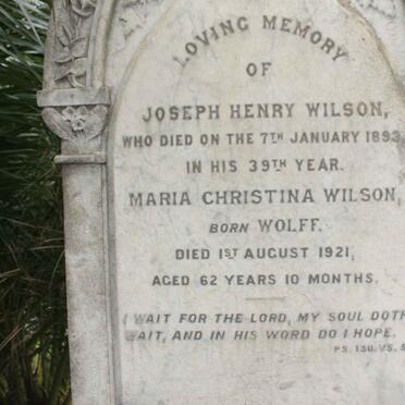 WILSON Joseph Henry -1893 &amp; Maria Christina WOLFF -1921
