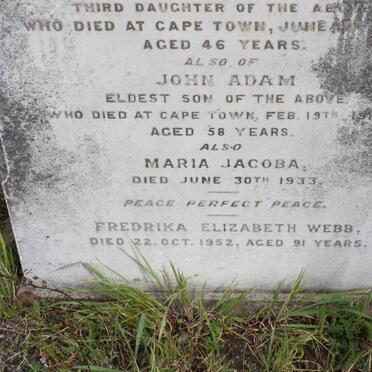 WEBB John Adam -1913 :: WEBB Maria Jacoba -1933 :: WEBB Fredrika Elizabeth -1952
