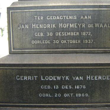 WAAL Jan Hendrik Hofmeyr, de 1872-1937 :: VAN HEERDE Gerrit Lodewyk 1878-1969