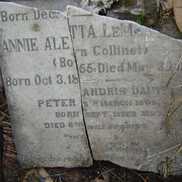 ? Annie Aletta nee COLLINER 1855-1877 :: DANTU Peter Andris 180?-1893