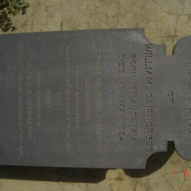 CAIRNCROSS William 1814-1884 :: MACDOUGAL Catherine Mary Elizabeth 1816-1887 :: MERRINGTON Irene 1887-1887