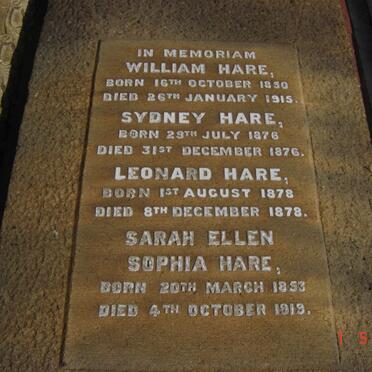 HARE William 1850-1915 &amp; Sarah Ellen Sophia 1853-1919 :: HARE Sydney 1876-1876 :: HARE Leonard 1878-1878