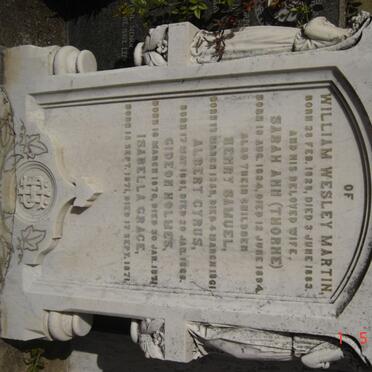 MARTIN William Wesley 1828-1883 &amp; Sarah Ann THORNE 1834-1894