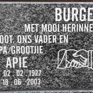 BURGER Apie 1927-2003 &amp; Johanna Susara LUDIK 1928-2010