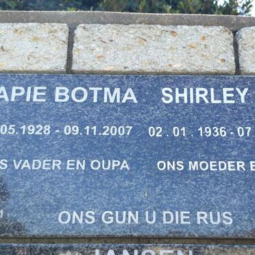 BOTMA Japie 1928-2007 &amp; Shirley ROE 1936-2018