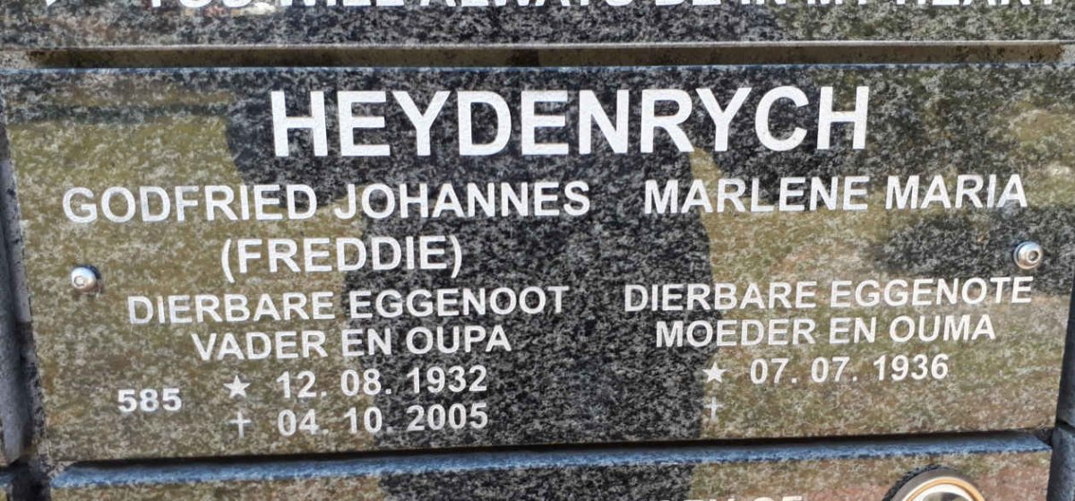 HEYDENRYCH Godfried Johannes 1932-2005 &amp; Marlene Maria 1936-