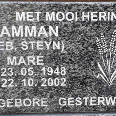 HAMMAN Mare nee STEYN 1948-2002 :: VAN WYK Babie nee STEYN 1928-2020