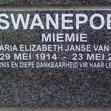 SWANEPOEL Maria Elizabeth nee JANSE VAN RENSBURG 1914-2012
