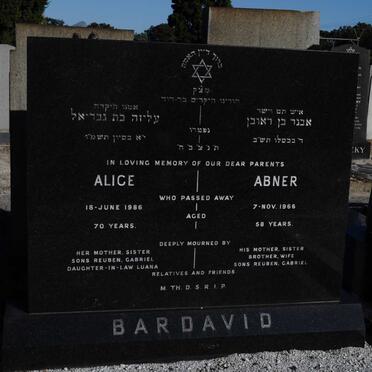BARDAVID Abner -1966 &amp; Alice -1986
