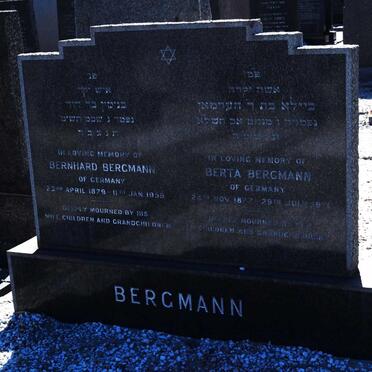 BERGMANN Bernhard 1879-1959 &amp; Berta 1877-1971