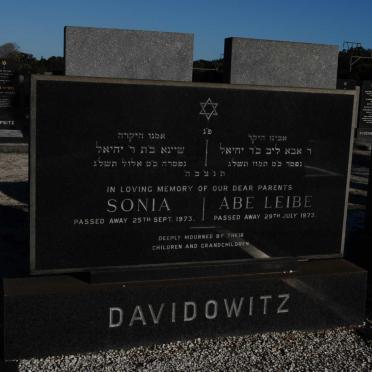 DAVIDOWITZ Abe Leibe -1973 &amp; Sonia -1973