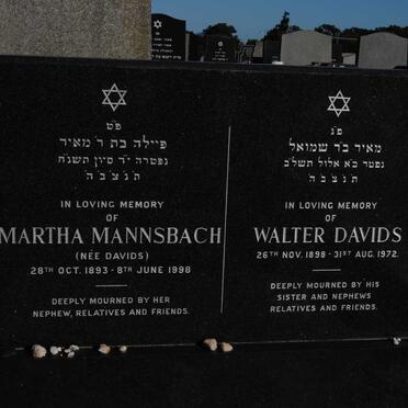 DAVIDS Walter 1898-1972 :: MANNSBACH Martha nee DAVIDS 1893-1998