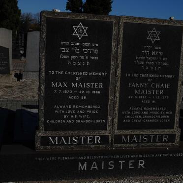 MAISTER Max 1870-1966 &amp; Fanny Chaie 1882-1973