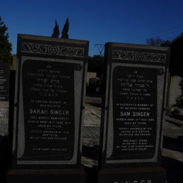 SINGER Sam -1966 &amp; Sarah SERKIE NARUNSKY -1973