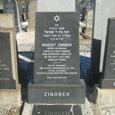 ZINOBER Margot nee GOLDBAUM -1965