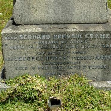 ABBOTT George Robert -1925 :: CRAMER Bernard Hendrik 1863-1928 &amp; Christina Elizabeth 1855-1921