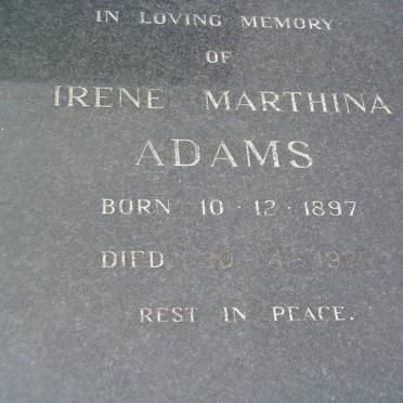 ADAMS Irene Marthina 1897-1975
