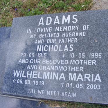 ADAMS Nicholas 1915-1996 &amp; Wilhelmina Maria 1919-2003