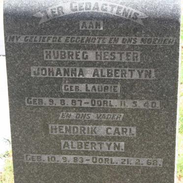 ALBERTYN Hendrik Carl 1883-1968 &amp; Hubreg Hester Johanna LAURIE 1887-1940