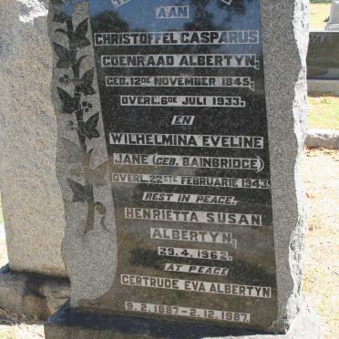 ALBERTYN Christoffel Casparus Coenraad 1845-1933 &amp; Wilhelmina Eveline Jane BAINBRIDGE -1943 :: ALBERTYN Gertrude Eva 1887-19