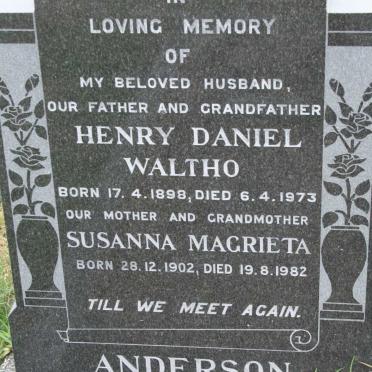 ANDERSON Henry Daniel Waltho 1898-1973 &amp; Susanna Magrieta 1902-1982