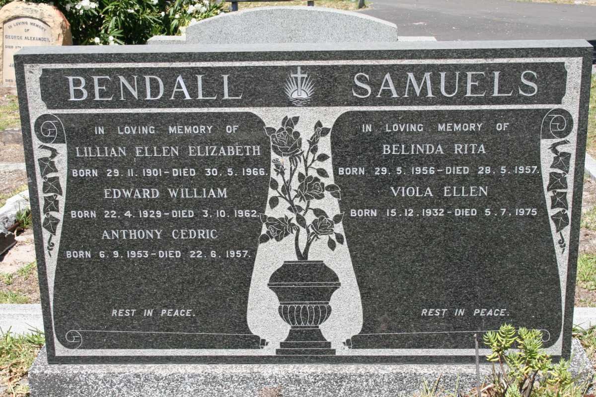 BENDALL Lillian Ellen Elizabeth 1901-1966 :: BENDALL Edward William 1929-1962 :: BENDALL Anthony Cedric 1953-1957